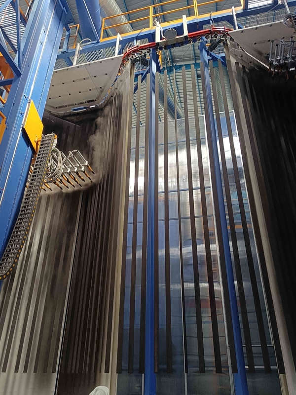 First-Class Electrostatic Spraying Single Booth Vertical Powder Coating Line Of Aluminium Alloy Profile With 400m2/T